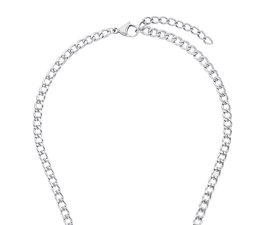 Nahaufnahme von Amor Unisex-Halsschmuck »Panzer« aus Metall.