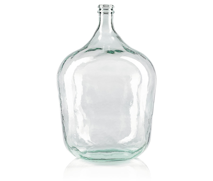 Eine durchsichtige Glas-Bodenvase "Julieta" steht vor einem weißen Hintergrund.