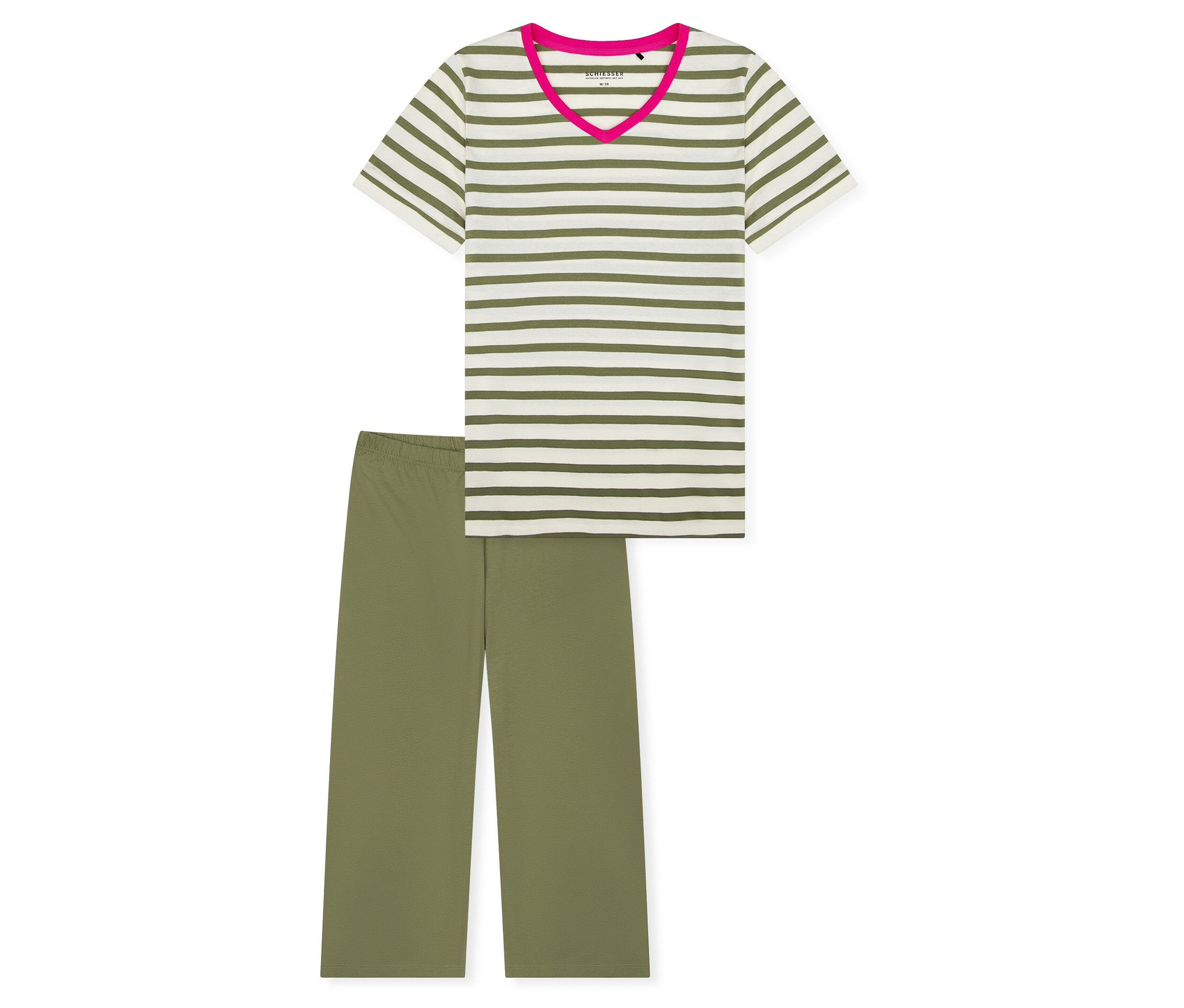 Pyjama-Set - Damen - Gr. 38 - grün/gestreift - grün
