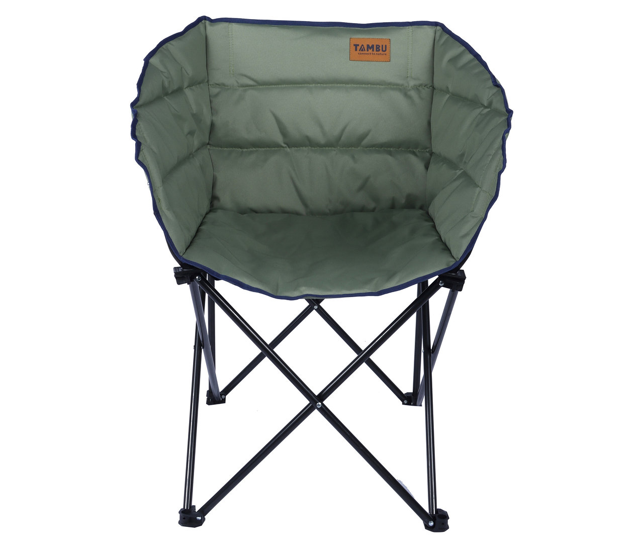 Der Tambu »ASANA« Camping-Faltstuhl ist olivgrün mit einem schwarzen Gestell.