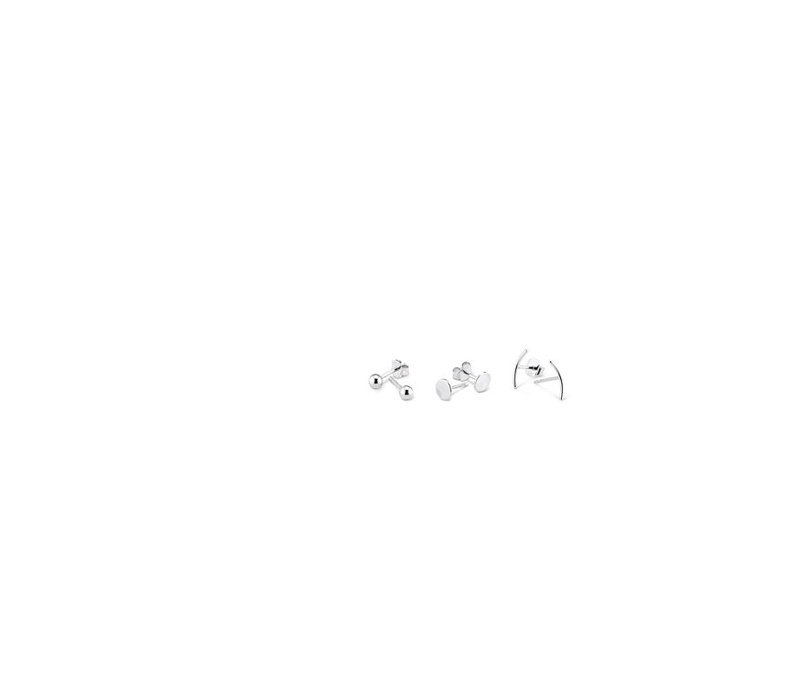 Drei Paar Silberohrstecker-Sets »Pure Collection« liegen auf einem weißen Hintergrund.