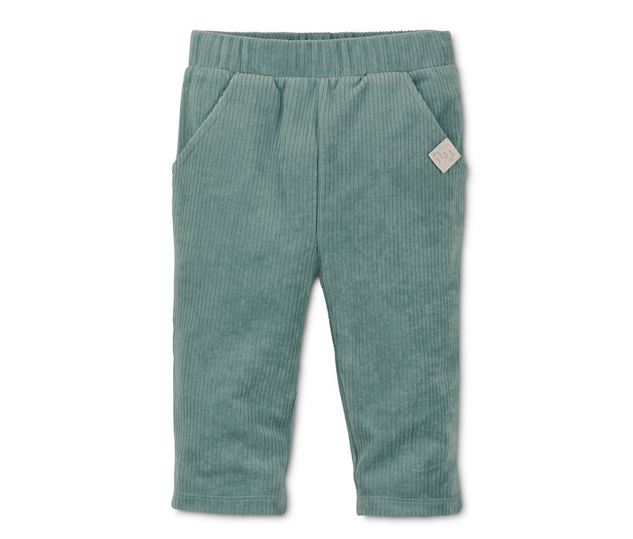 Eine grüne Schlupfhose aus Cord für Kleinkinder.