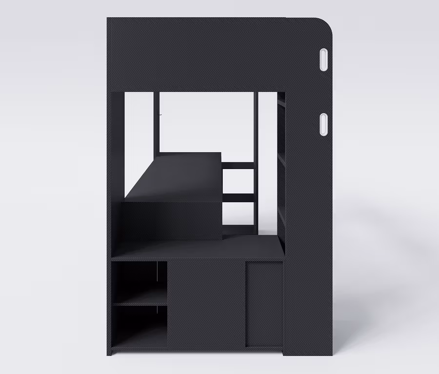 Schwarzes roba Minecraft Gaming-Bett mit Schreibtisch.