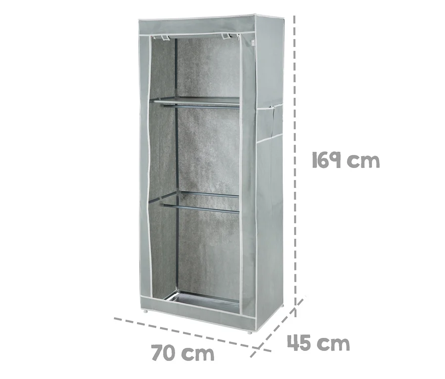 Grauer roba Textil-Kleiderschrank M mit den Maßen 169x70x45 cm.