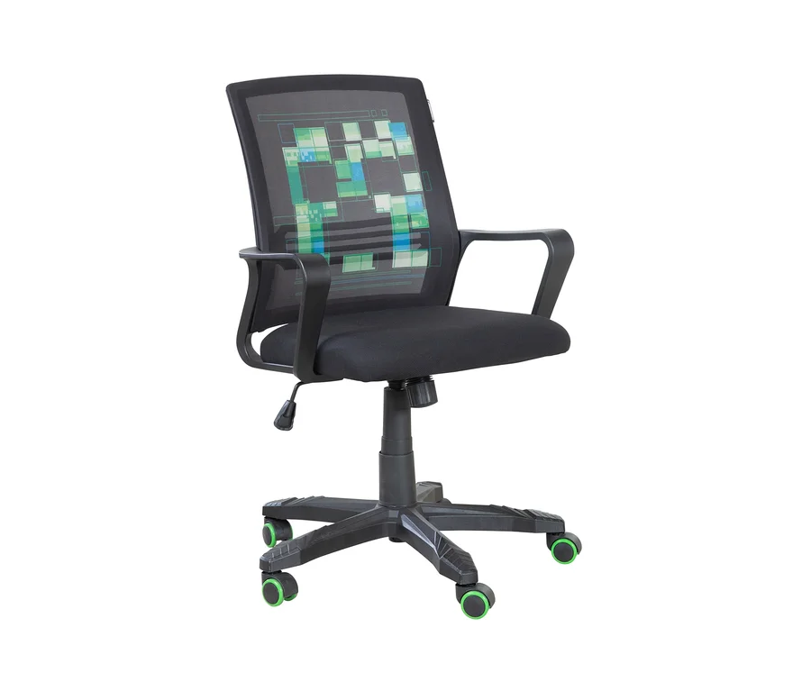 Schwarzer roba Minecraft Gaming-Stuhl mit Pixelmuster auf der Rückenlehne.