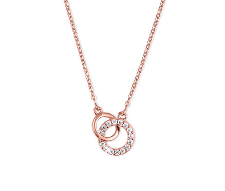 Nahaufnahme einer rosévergoldeten Silberkette mit Kreisen mit Zirkonia.