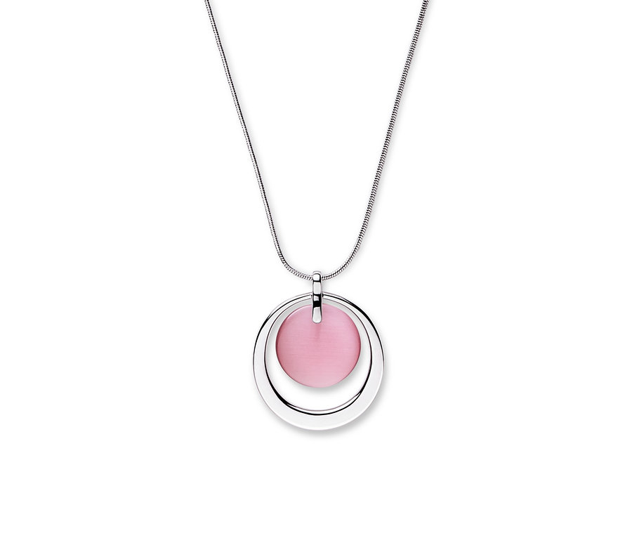 Silberne Kette mit rosa Anhänger.
