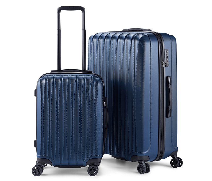 Blaues Hartschalenkoffer-Set, groß und klein.