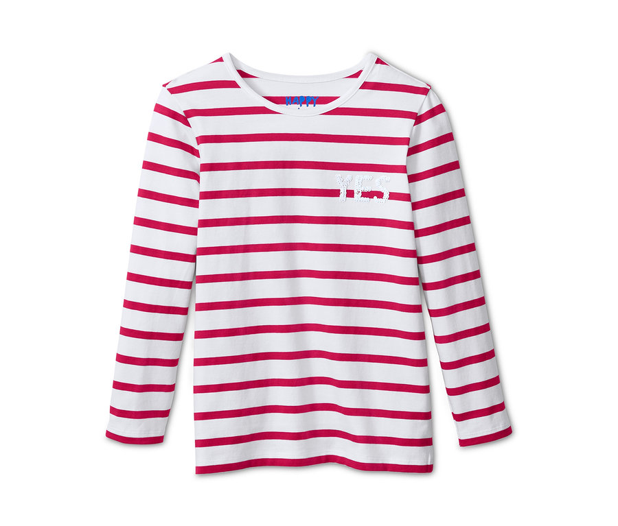 Gestreiftes Langarmshirt mit Wendepailletten-Applikation.