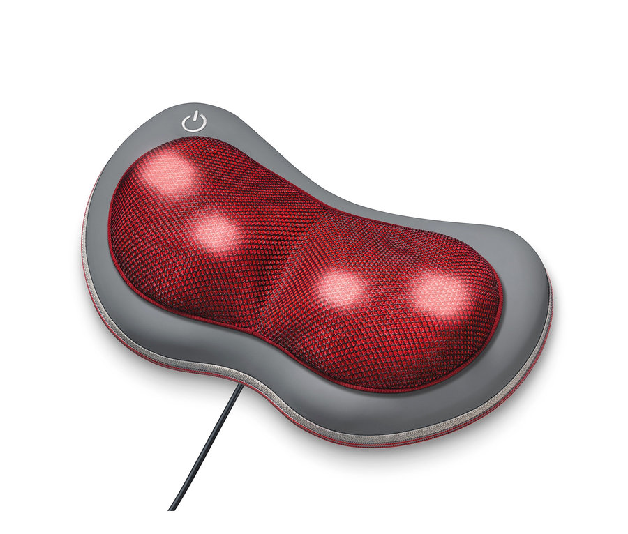 Graues Shiatsu-Massagekissen mit roter Massagefläche.