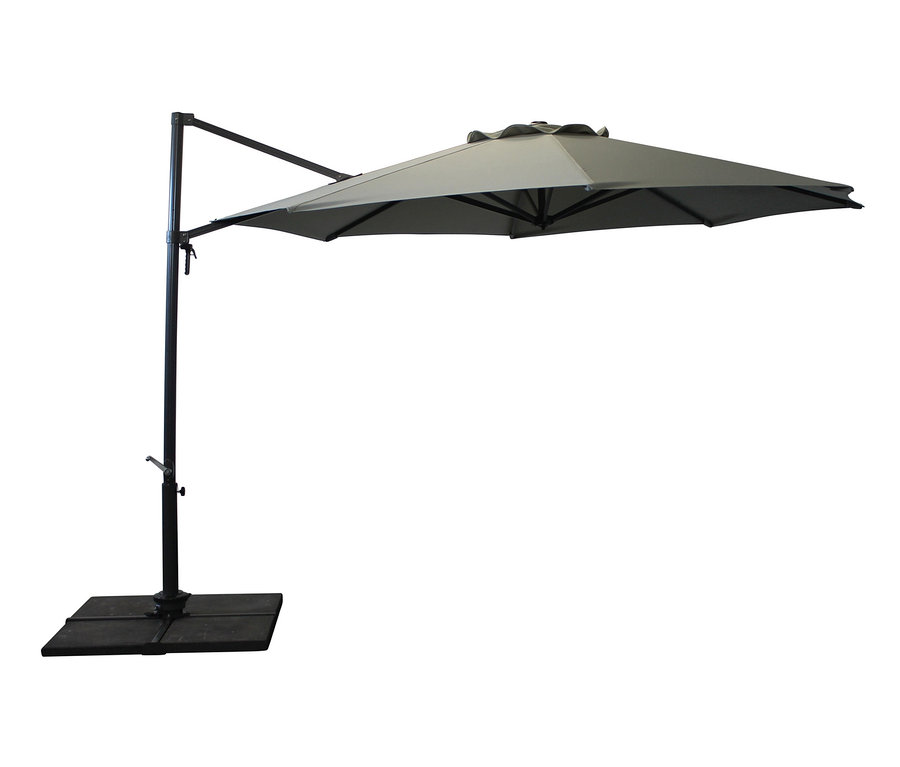 Grauer Leco-Aluminium-Ampelschirm, Durchmesser ca. 330 cm.