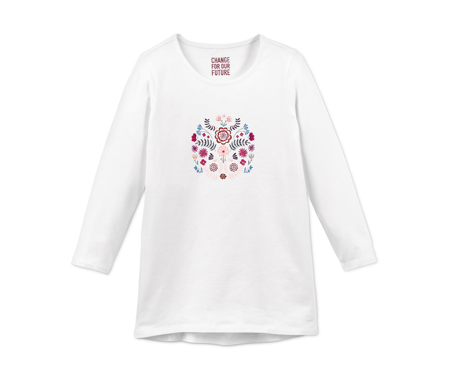 Weißer, langärmliger Jersey-Pyjama mit Blumendesign.