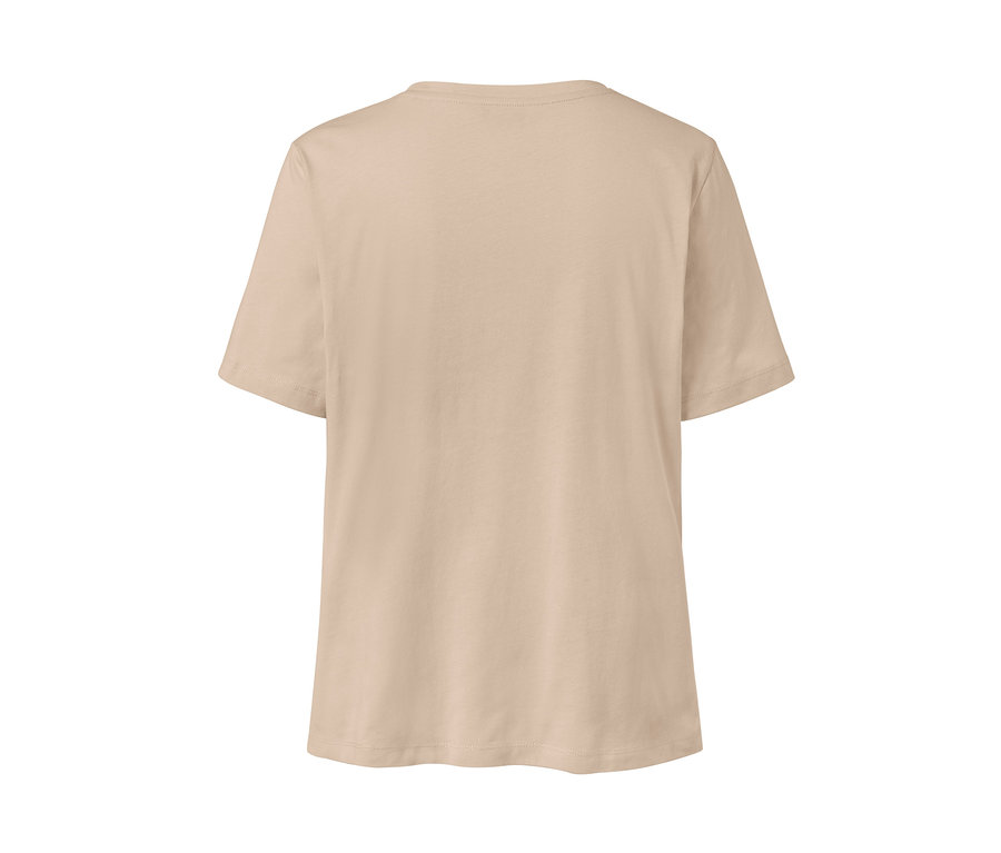 Beiges T-Shirt mit Print von hinten.