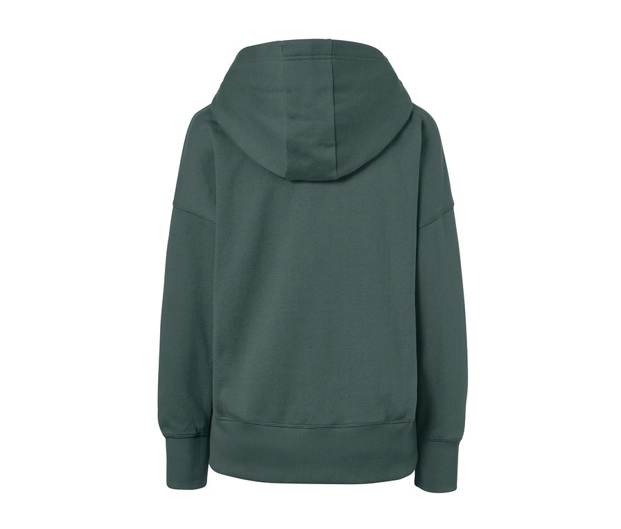 Rückansicht einer grünen Sweatjacke.