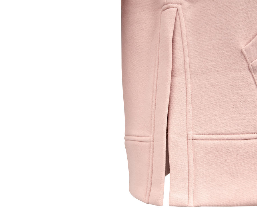 Detailansicht eines langen Kapuzen-Sweatshirts.