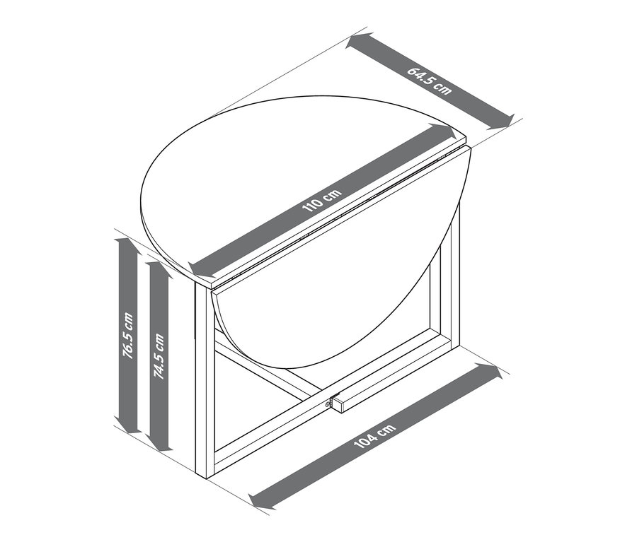 Abmessungen des klappbaren Esstisches.