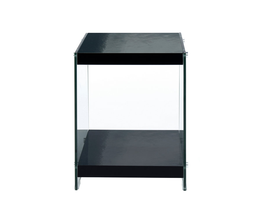 Schwarzer Kayoom Beistelltisch »Elementary 125« mit klaren Glasseitenteilen.