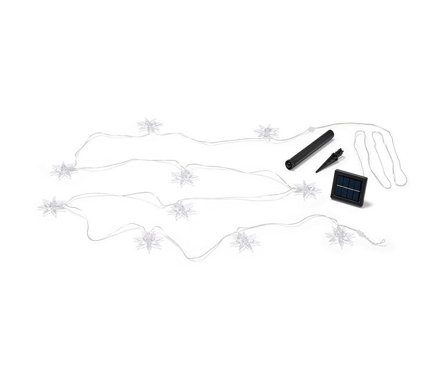 Solar-Lichterkette mit zehn Sternen und Solarpanel.