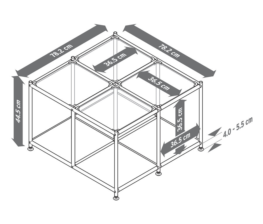 Abmessungen des Couchtischs Metall »CN3« mit 4 Glasplatten: 78,2 x 78,2 x 44,5 cm.