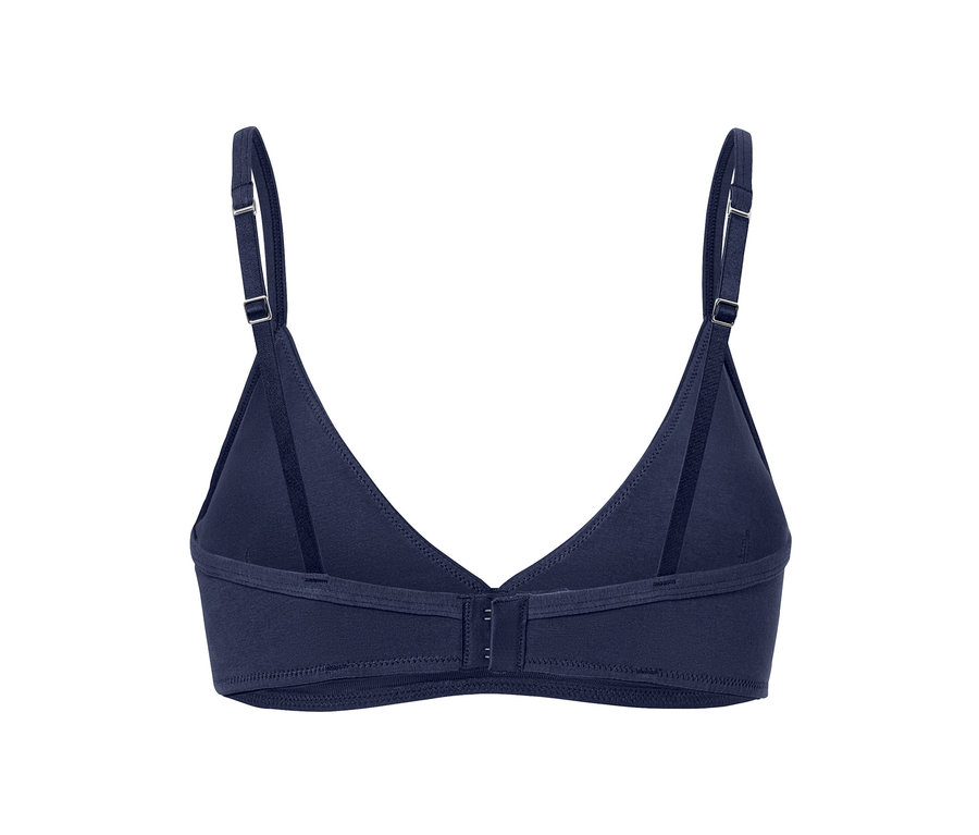 Detailansicht der Rückseite eines blauen Soft-BHs aus einem 2er-Set.