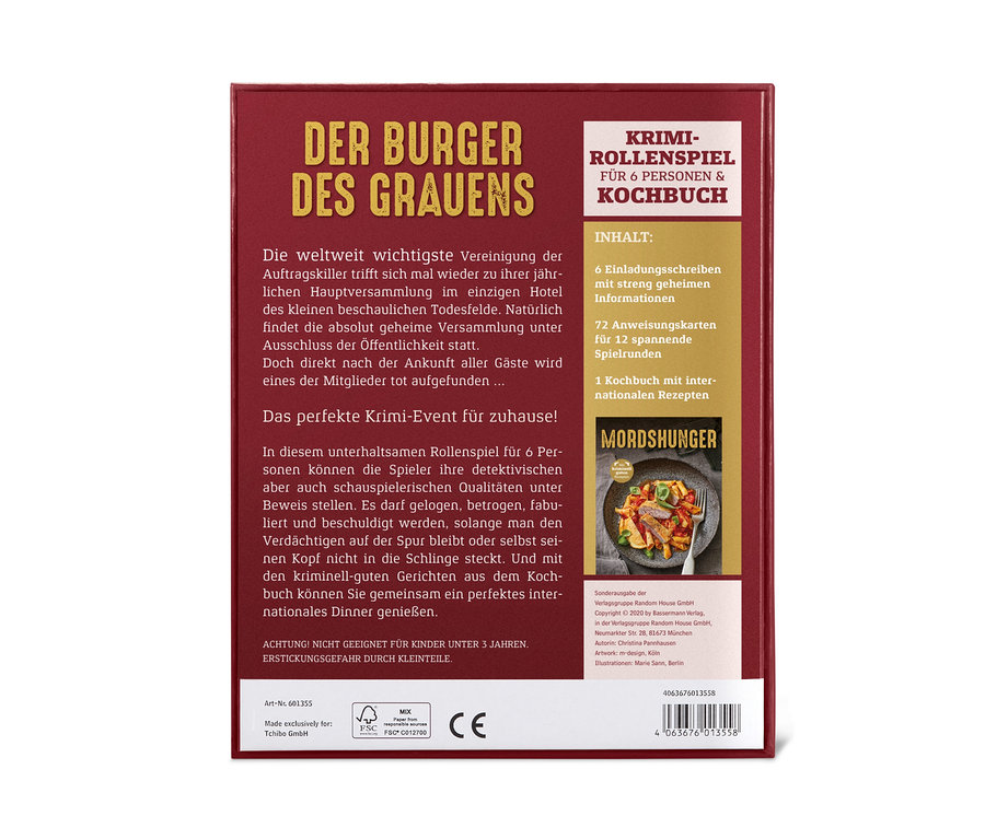 Krimispiel »Der Burger des Grauens« für 6 Personen & Kochbuch.