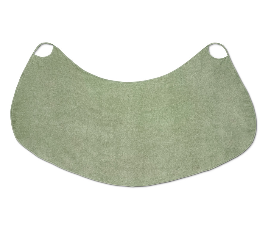 Grünes Handtuch-Kleid mit Schlaufen zum Aufhängen.