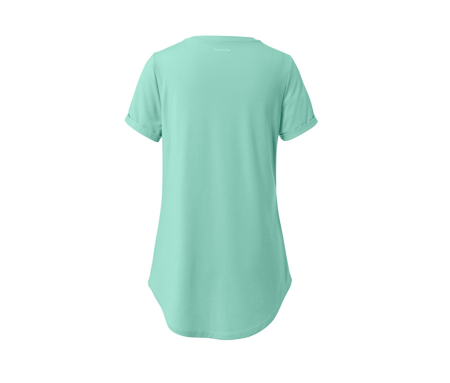 Rückansicht eines mintfarbenen Sport-Longshirts.