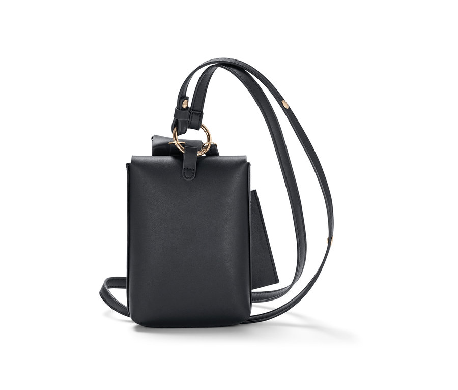 Schwarze Mini-Tasche mit Schultergurt.
