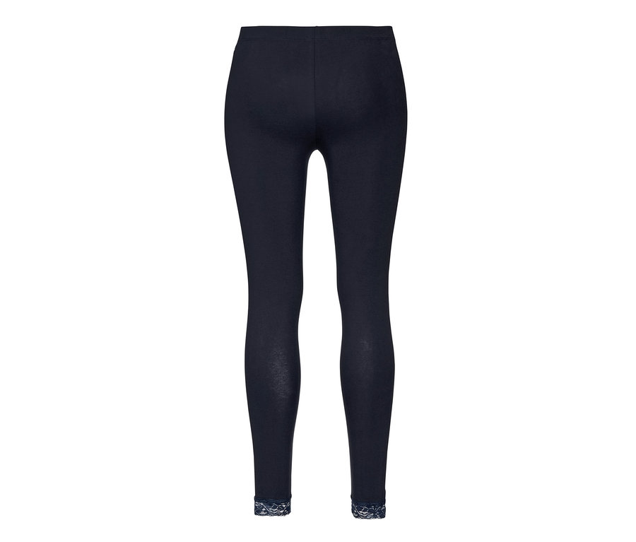 Marineblaue Leggings mit Spitzenborte.