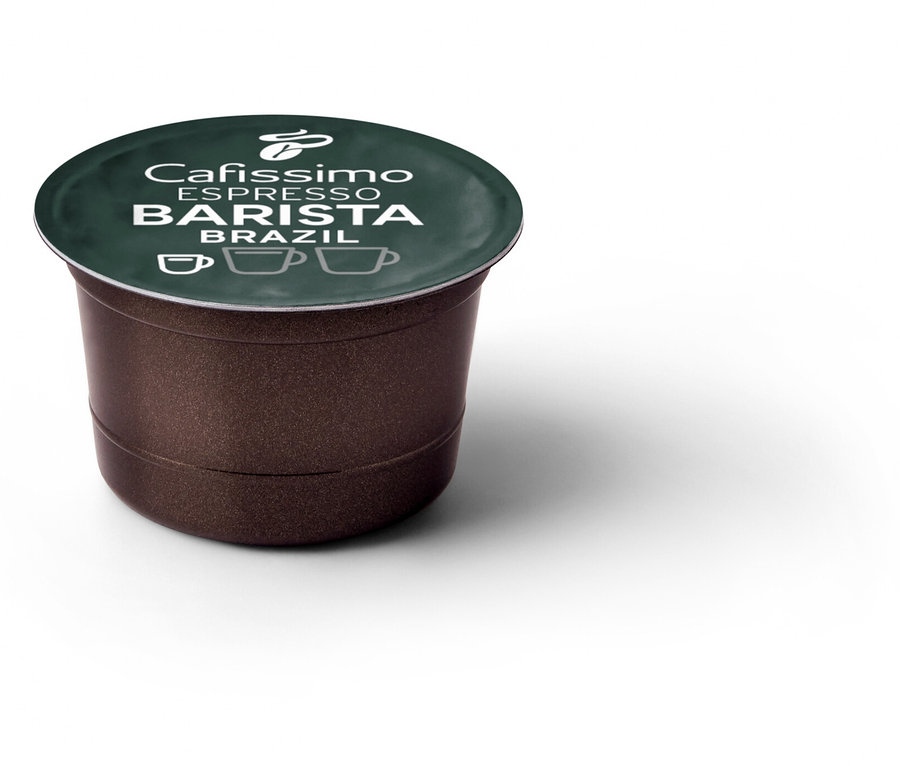 Eine einzelne braune Kapsel mit der Aufschrift Cafissimo Barista Brasil.
