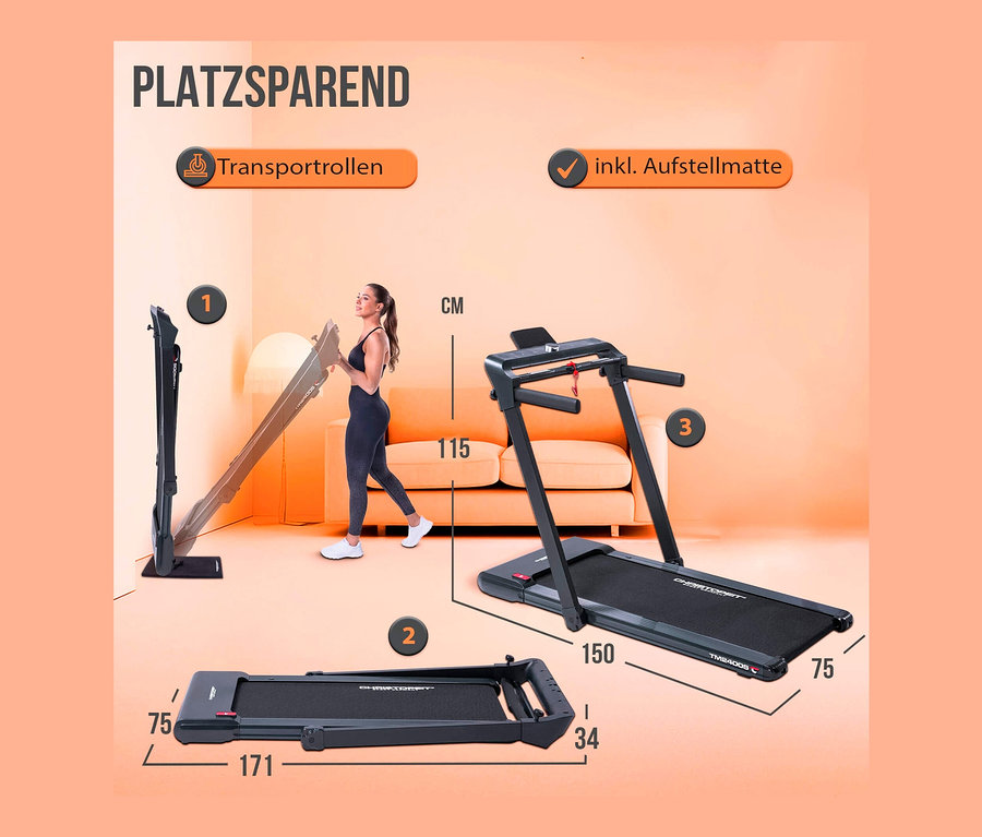 Frau klappt Christopeit Sport Laufband »TM 2400S« zusammen.
