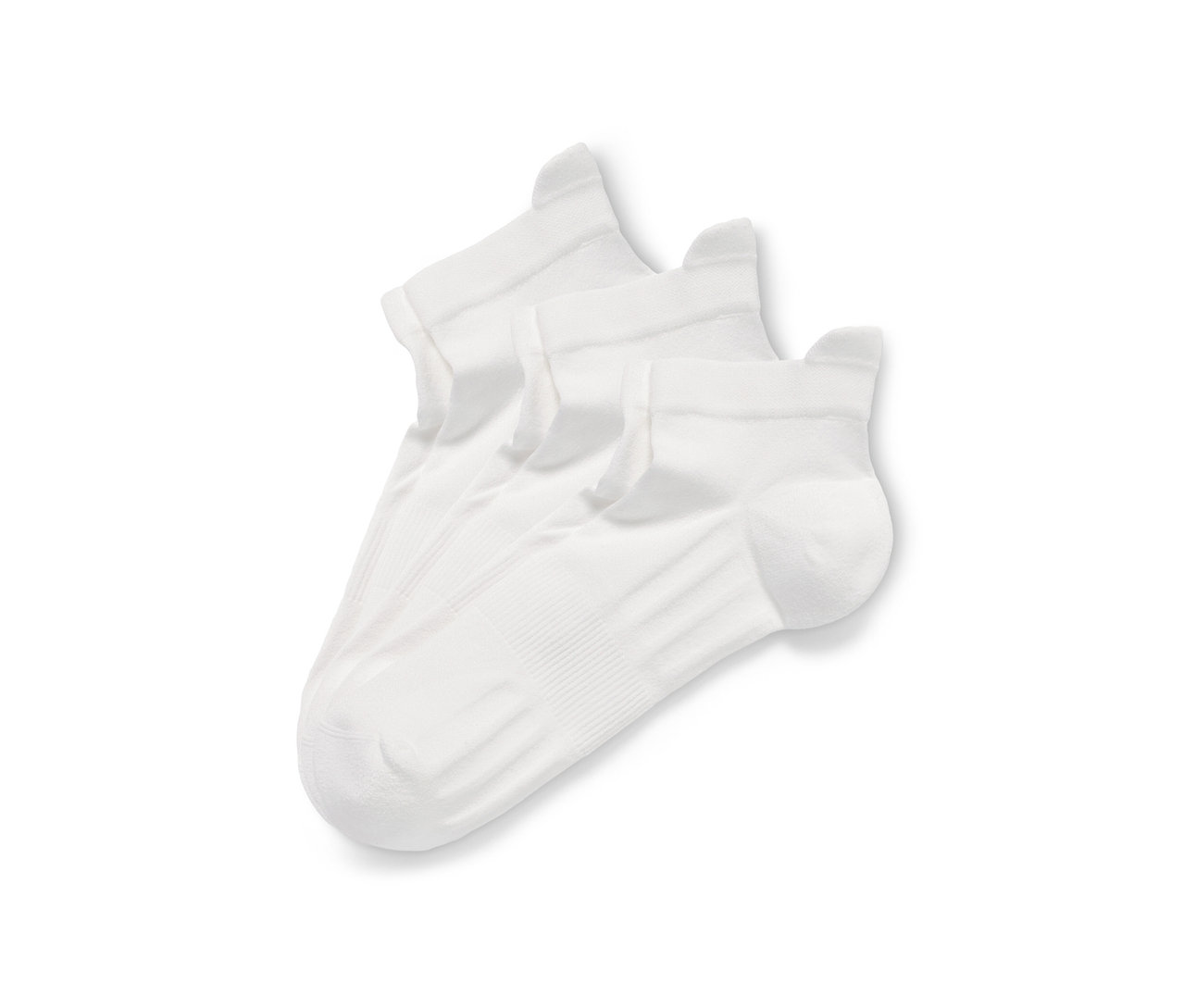 Drei Paar weiße Profi-Laufsocken.