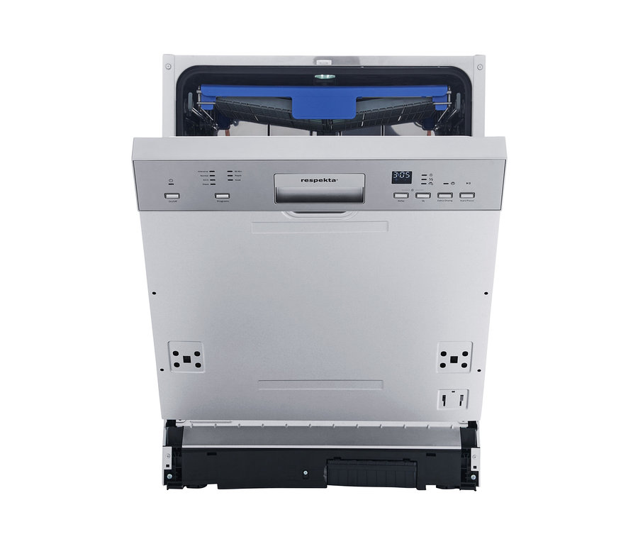 Geöffnete Vorderansicht des silberfarbenen Respekta teilintegrierbarer-Geschirrspülers »GSP60IBATIDM«, 60 cm, E (von A bis G).