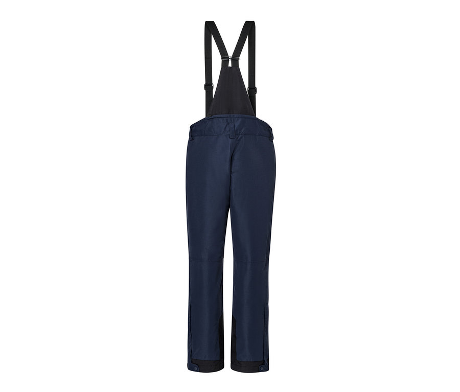 Blaue Skihose mit schwarzen Hosenträgern.