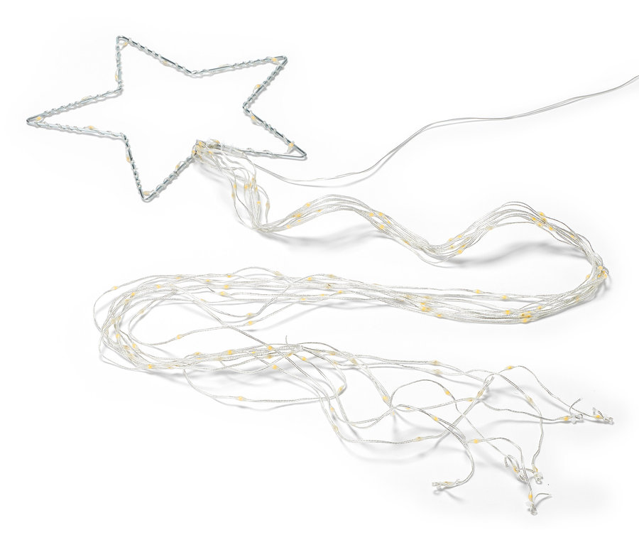 LED-Silhouette Stern mit kaskadenartigen Lichtern auf weißem Hintergrund.