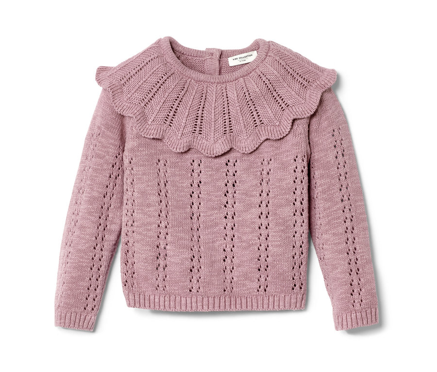 Rosa Kinder-Strickpullover mit Kragen.