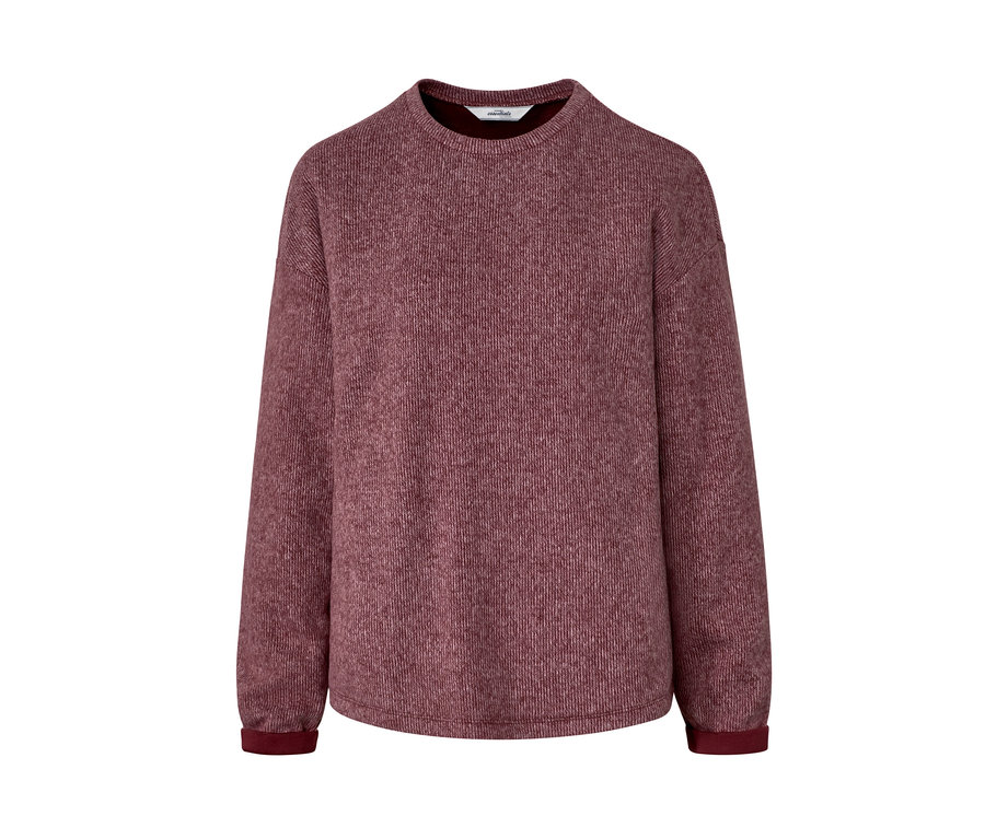 Bordeauxroter Feinstrick-Pullover.