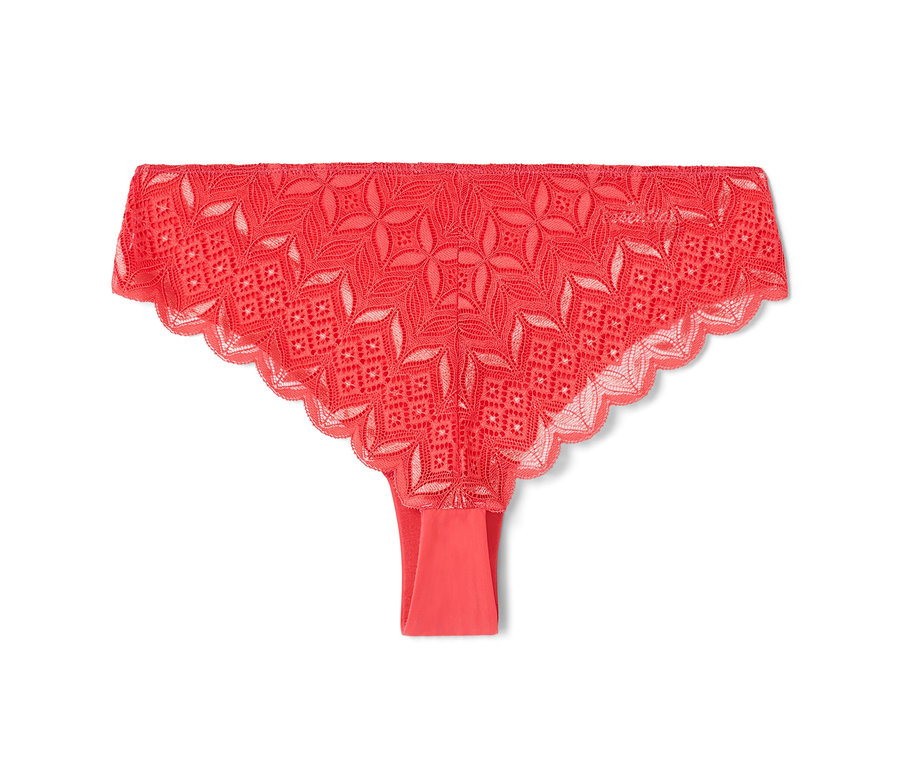 Nahaufnahme eines der 2 Magic-Cut-Braziltangas mit Korallen-Blumenmuster.