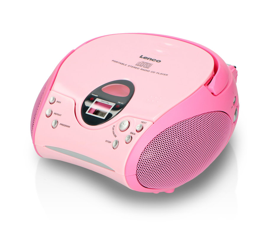 Pinkfarbener Lenco »SCD-24 Boombox« CD-Player mit Radio und Kopfhöreranschluss.