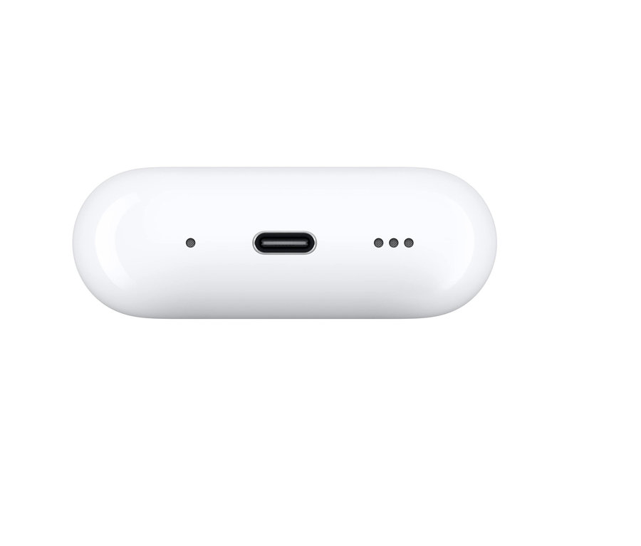 Detailansicht des weißen Apple AirPods Pro 2. Generation Ladecase mit MagSafe.