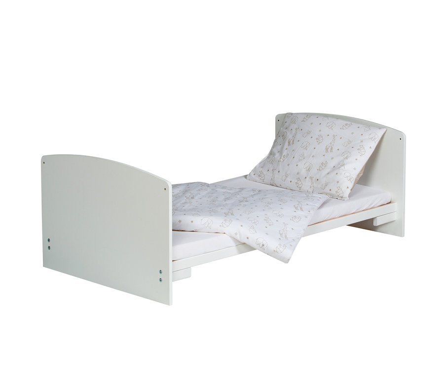 Weißes Schardt Babybett-Set »Classic«, ca. 70 x 140 cm mit weißer Bettwäsche mit Tiermuster.