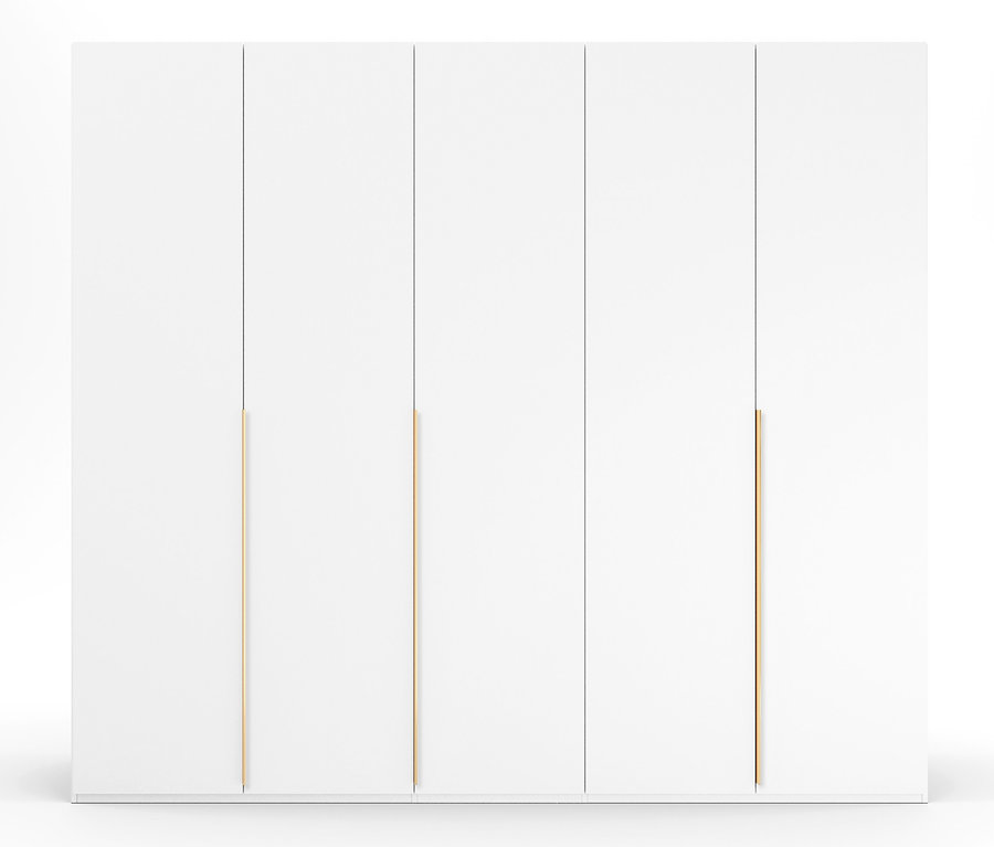 Weißer, fünftüriger Drehtürenschrank »Skat Glamour« von rauch mit langen goldenen Griffen.