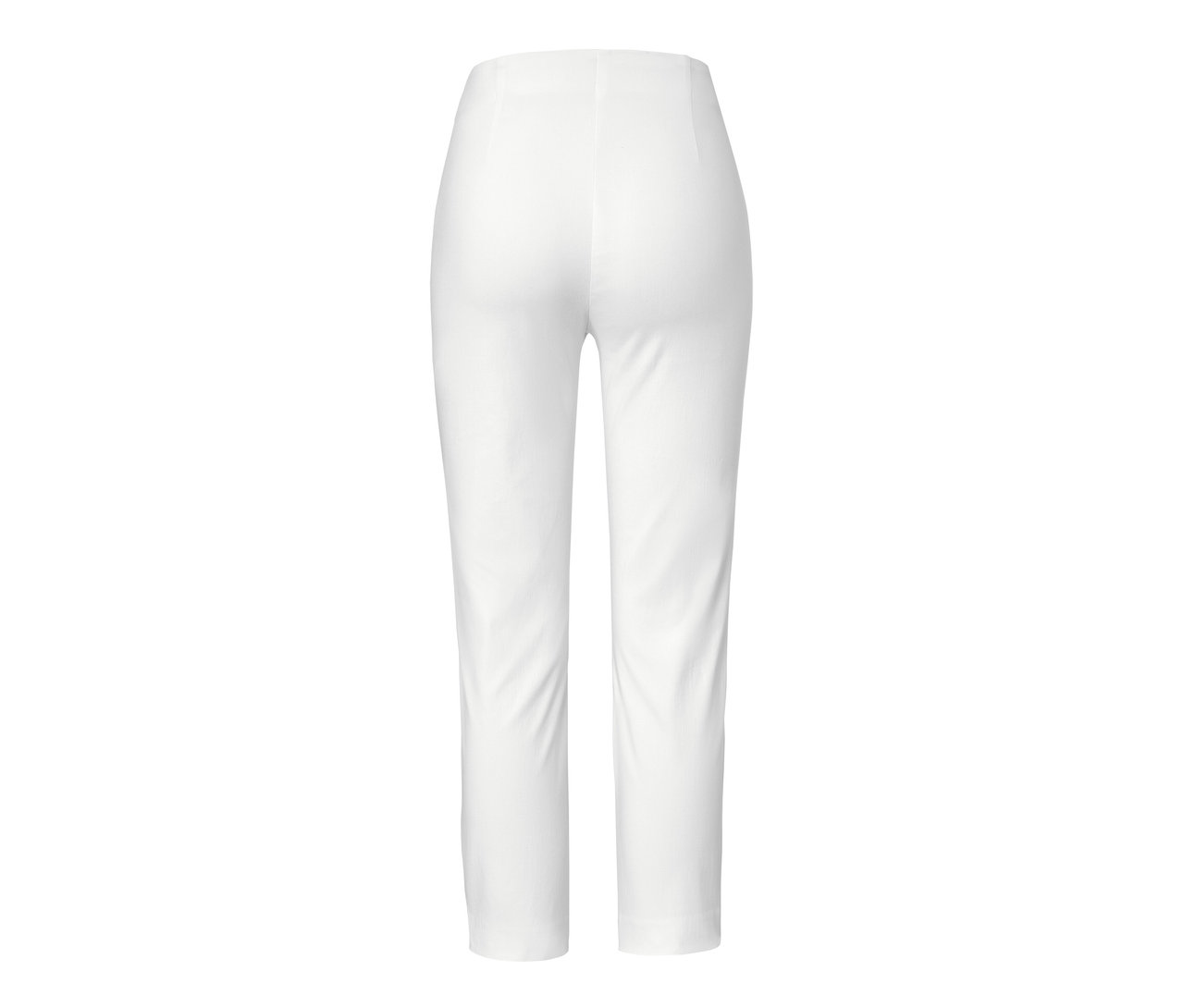 Detailansicht der Rückseite einer weißen 7/8-Stretchhose.