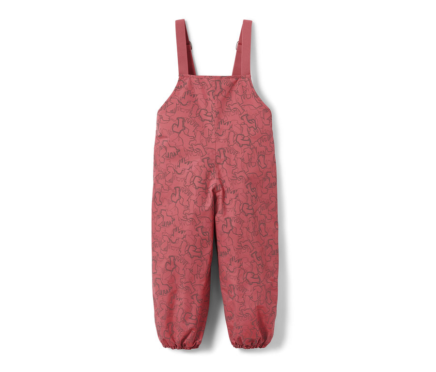 Kinder Thermo-Regenhose mit reflektierenden Elementen, beere, hängt vor einem weißen Hintergrund.