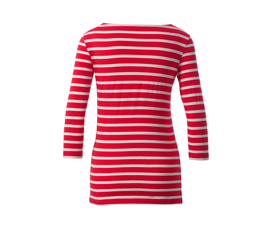 Gestreiftes Shirt mit 3/4-Arm, rot-weiss gestreift.