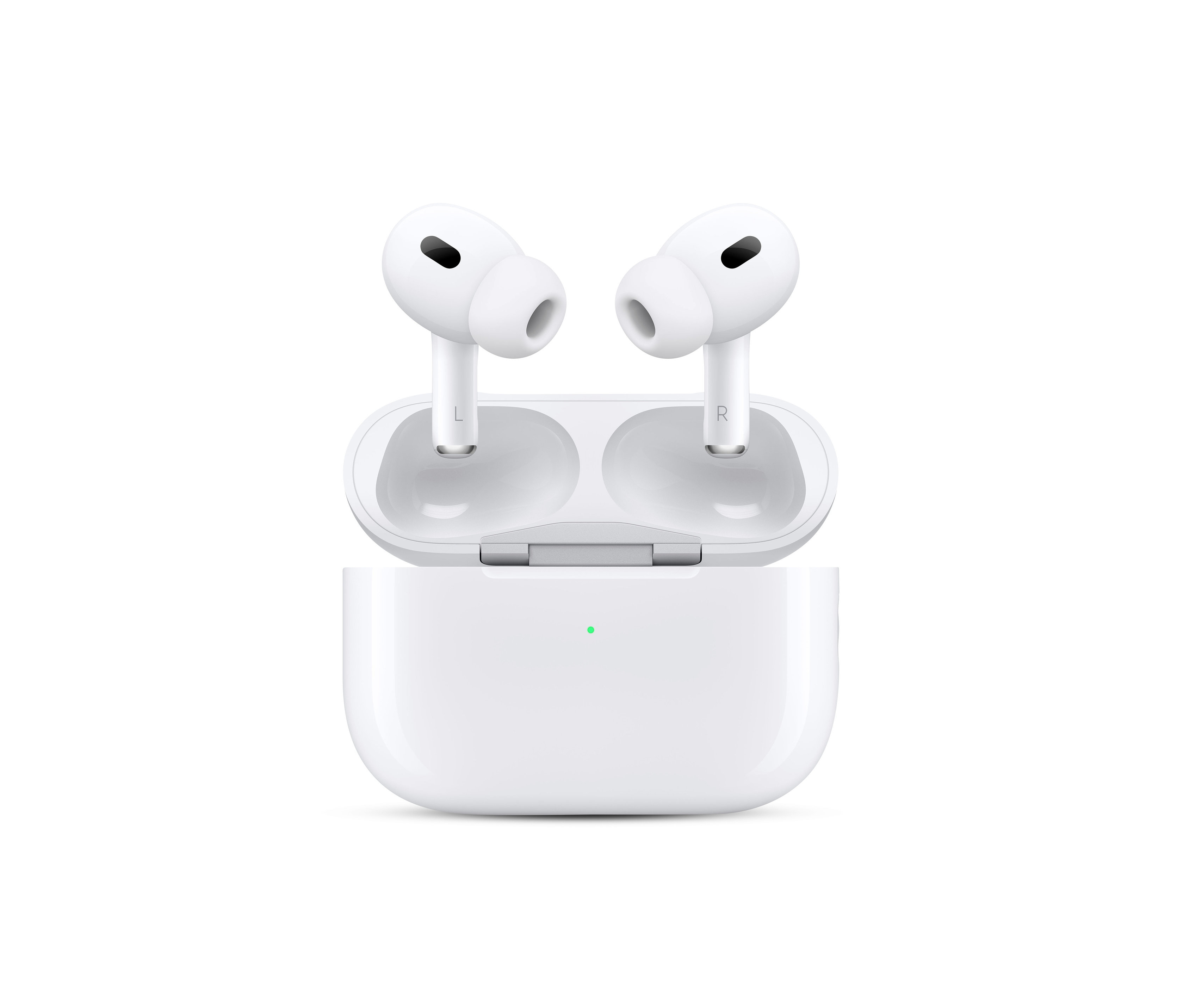 Weiße Apple AirPods Pro 2. Generation mit Magsafe Ladecase.