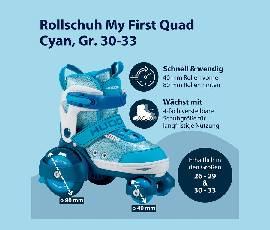 Cyanfarbene HUDORA Rollschuhe »My First Quad«, Gr. 30–33.
