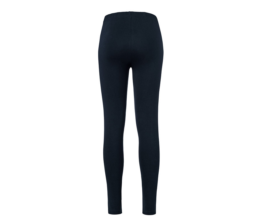 Dunkelblaue Leggings mit Biese auf weißem Hintergrund.