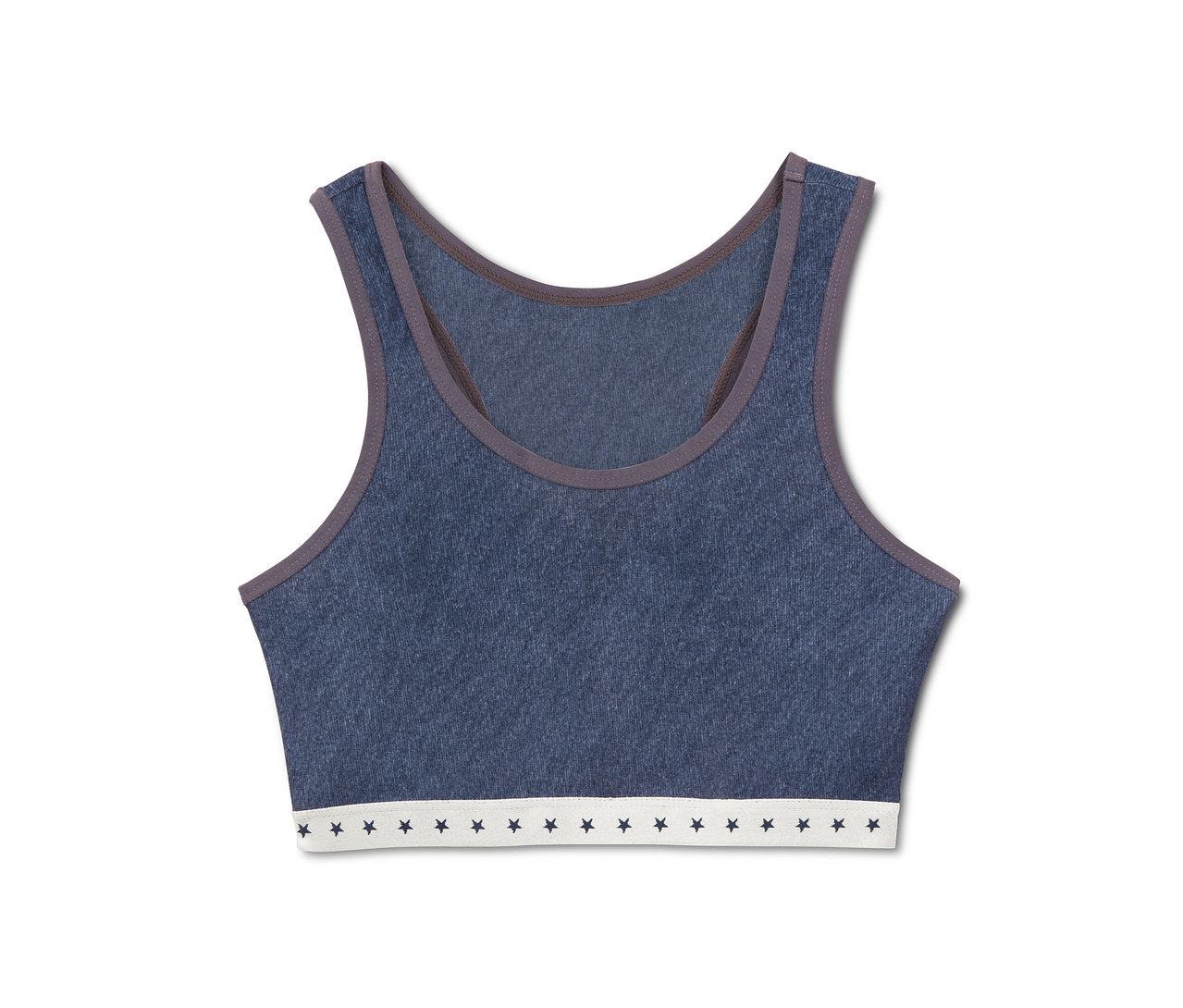 Detailaufnahme eines blauen Mädchen-Bustiers (2er-Pack) mit Sternen.