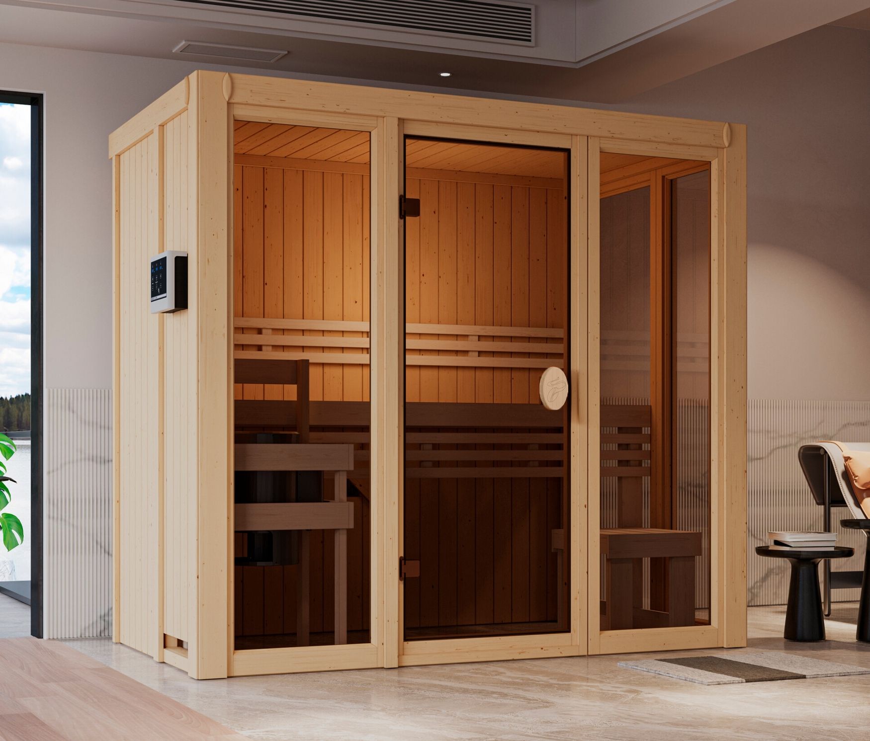 Thumbnail - Karibu Sauna »Irina 2« mit Fronteinstieg - naturfarben